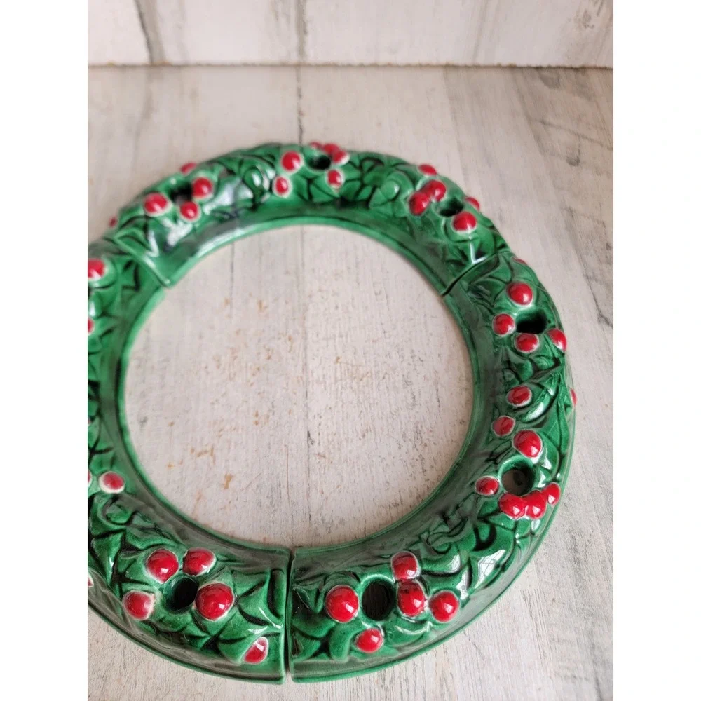 Vintage ceramic wreath centerpiece candle holder Xmas set mistletoe home